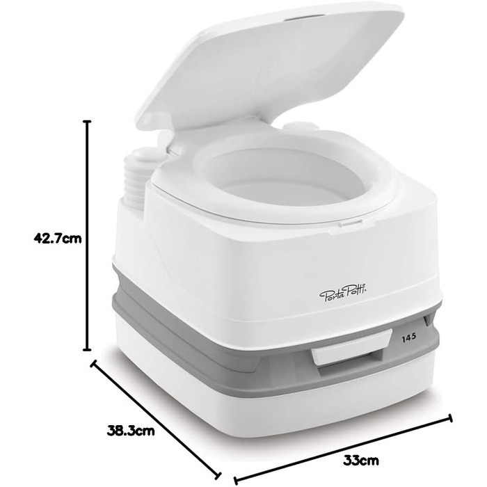 Портативна туалет Thetford Porta Potti 145 Qube, біло-сіра, 330x383x427 мм