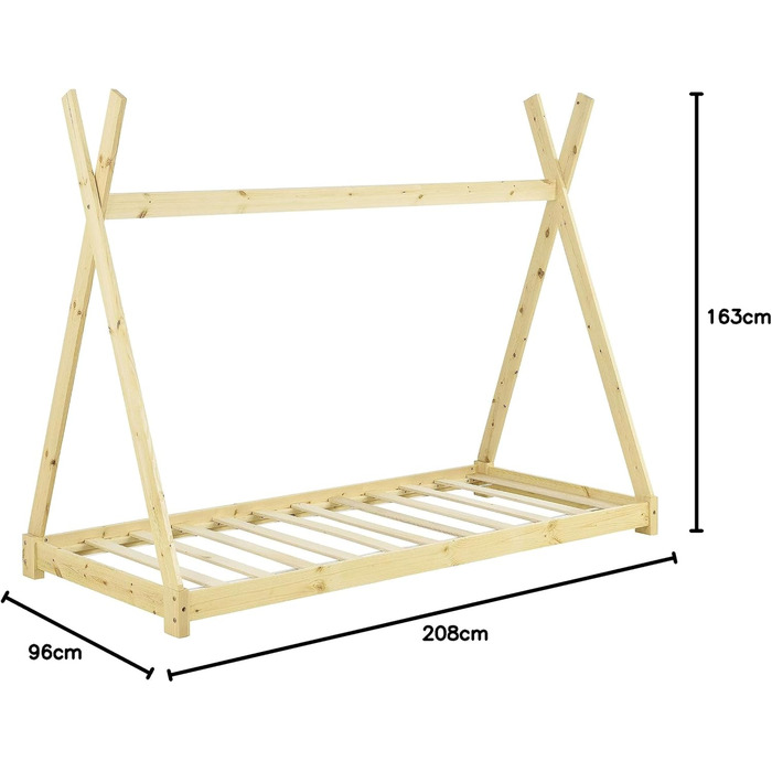 Ліжко дитяче Onejda Tipi від en.casa, 80x160 см, з натурального дерева, біле