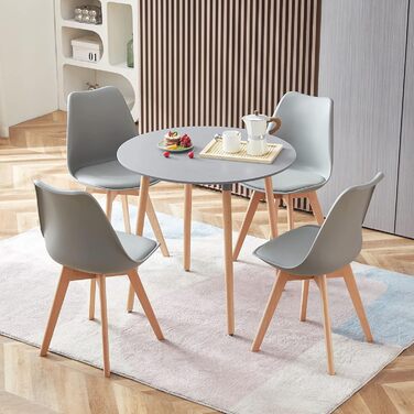 Круглий стіл DORAFAIR: скандинавський кухонний стіл, MDF, білий, 80x80x72 см, 4 ніжки, сірий