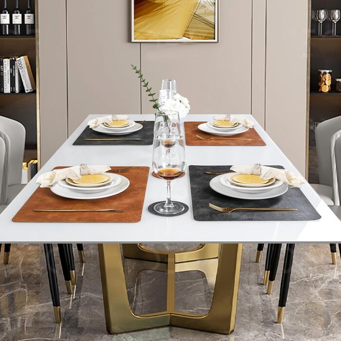 Набори серветок Pixieora: миючі, з підставки для тарілок, штучна шкіра, двосторонні, протиковзні, 6 шт. (сірий, коричневий)