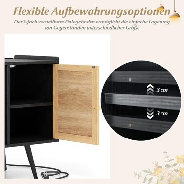 Підставка для програвача COSTWAY з зарядною станцією, стійка для вінілових програвачів, шафа для зберігання платівок, ротанговий дерев'яний шафчик, стіл для зберігання 220 платівок, 80 x 40 x 65 см (Чорний)