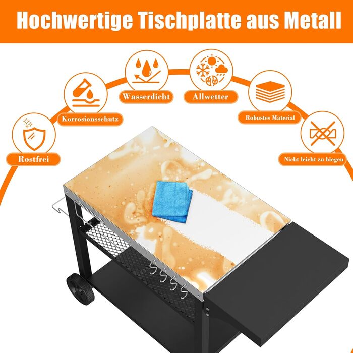 Нержавіюча сталева візок для гриля Denmay з 3 ярусами, піч для піци, робочий стіл для гриля, візок для обслуговування на відкритому повітрі