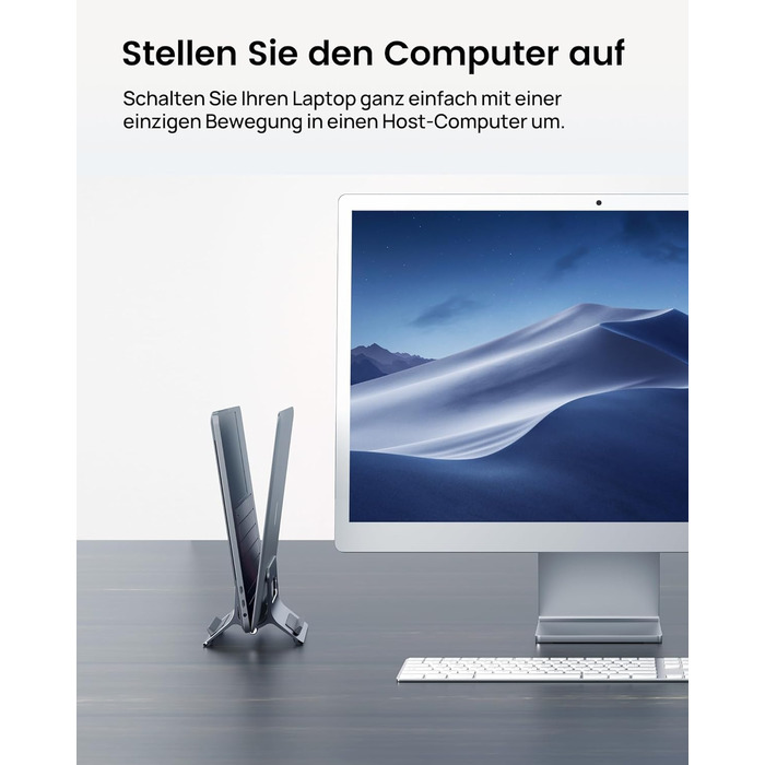Підставка для ноутбука SODI вертикальна, автоматична, алюмінієва. Захист MacBook, MacBook Pro/Air, ноутбуків, планшетів, телефонів (Space Grey)
