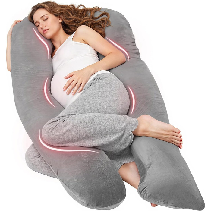 Подушка для вагітних Nuliie U-подібної форми знімний чохол, сіра - підтримка спини, стегон та ніг