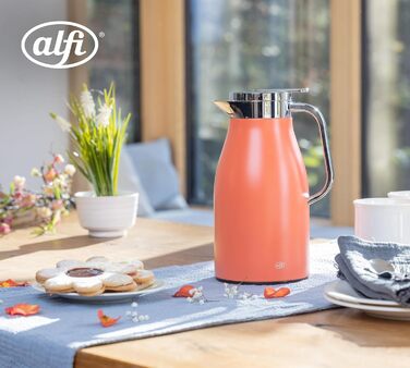 Термос Alfi SKYLINE 1.0л, пастельний колір, нержавіюча сталь, з термоізоляцією, гігієнічний вкладиш з термостійкого скла, поворотний замок з зручною кнопкою, ергономічна ручка, ідеальний для кави та чаю, без BPA (1000 мл, Deep Apricot Mat)