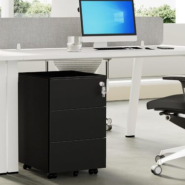 Роликовий контейнер HOMSTEEL з замком, 4 шухляди, металевий шафа, готовий до використання, для офісу та дому, білий (3 шухляди (44T x 37B x 60H cm), чорний)