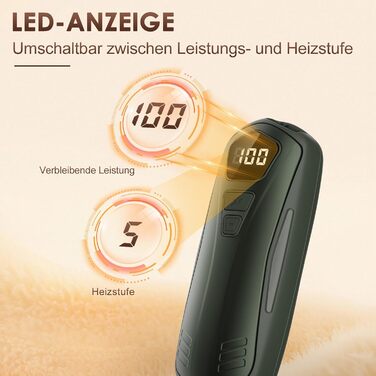 Електричні грілки для рук 2 шт. з акумулятором 6000mAh, 5 режимів нагріву, USB, для кемпінгу та відпочинку на природі, подарунок для жінок та чоловіків (зелені)