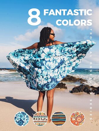 Пляжний рушник з мікрофібри OCOOPA, швидковисихаючий, великий 180x86 см, дуже великий 210x145 см, супер вбираючий, пляжні рушники та рушники для плавання без піску для чоловіків і жінок (сині квіти, L-178X80 см)