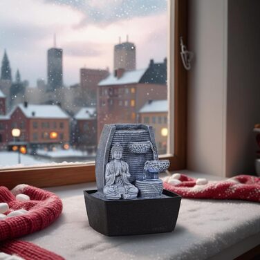 Кімнатний фонтан для дому у стилі Фен-Шуй з LED підсвічуванням, 24 см, сірий