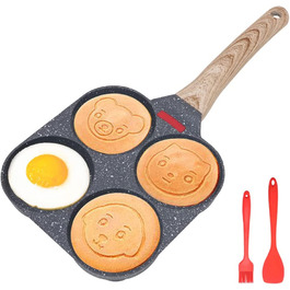 Сковорода для млинців, сковорода для смаження яєць з антипригарним покриттям і смайликами, для дитячого сніданку, 27 см, без ПФОК (4 отвори)