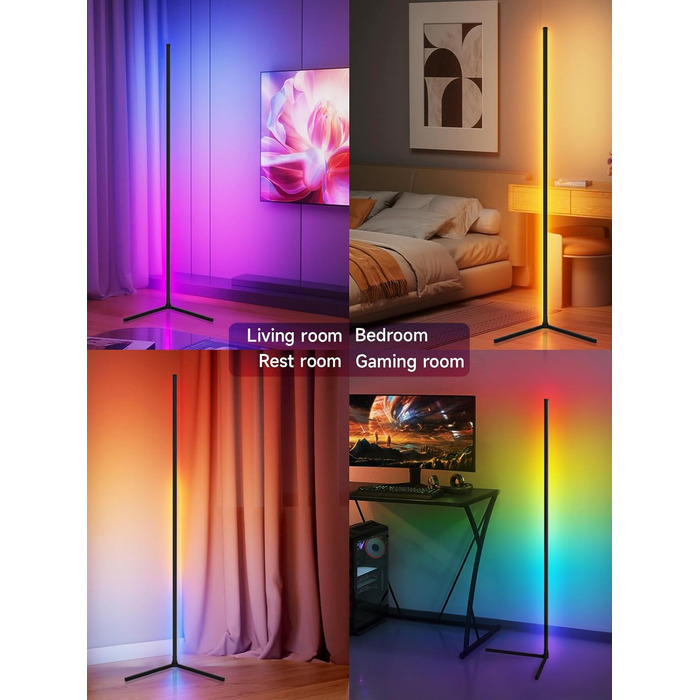 Світлодіодний кутовий світильник GIPOYENT RGB з синхронізацією музики та керуванням через додаток, 16 млн кольорів для спальні, вітальні, геймерської кімнати