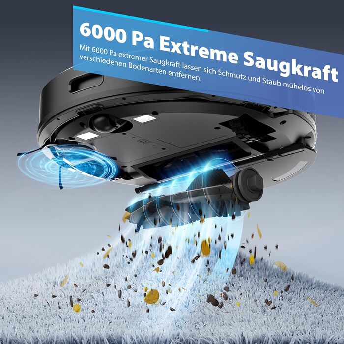 Робот-пилосос з функцією миття Tikom L8000 Pro, 6000Pa, LiDAR, 150 хв, APP, 14 зон, для тварин, килимів та твердих підлог, чорний