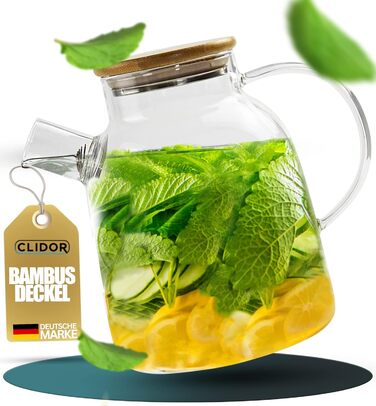 Скляна карафа CLIDOR 1,5 л з кришкою - для гарячих та холодних напоїв, міцна, з некрапаючим носиком (1500 мл, Aurora)
