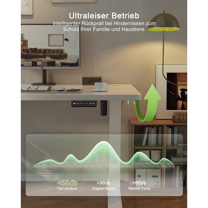 Регульований стіл JUMMICO 80x60 см з USB-роз'ємом, електричний, білий. Ергономічний стіл для стоячи/сидячи, комп'ютерний стіл.