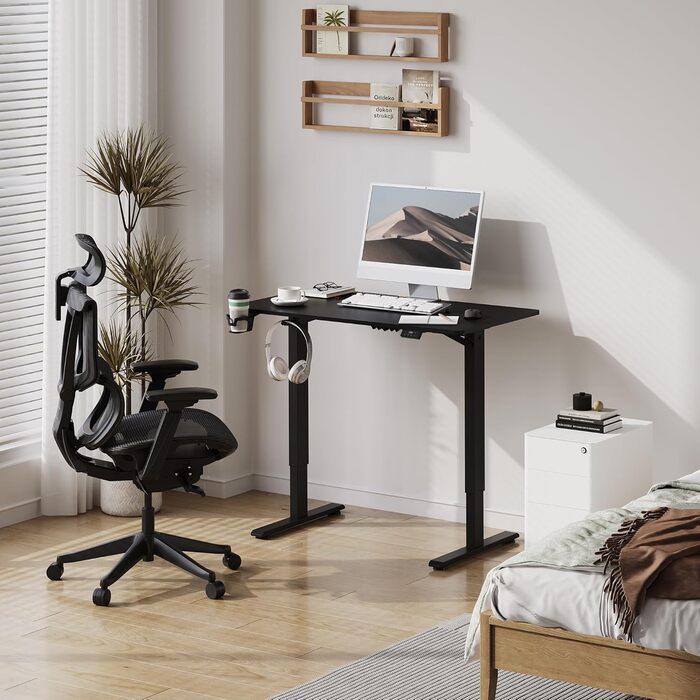 Електричний регульований стіл Sanodesk 110x60 см з пам'яттю, чорний | Ергономічний стіл для комп'ютера