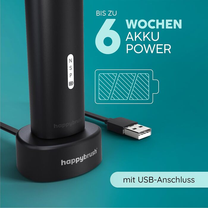 Електрична зубна щітка happybrush® Eco Vibe 3+ – Чорний колір – Тест-переможець – 100 днів тестування – 2 роки гарантії