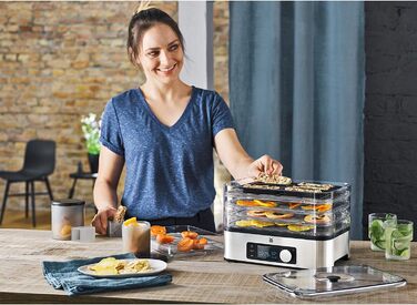 Сушарка для фруктів та овочів WMF Küchenminis Edelstahl, з 5 лотками, таймер до 24 годин, аксесуари для мюслі