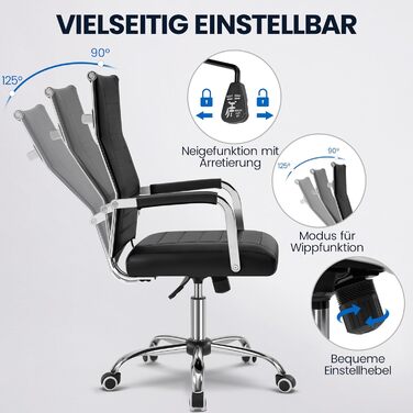 Офісний крісло Yaheetech з підлокітниками, ергономічний, для офісу, комп'ютерний, для начальника, висока спинка, функція гойдання, до 136 кг, білий (чорний)