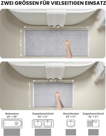 Набір килимків для ванної кімнати 2 шт. Boho стиль, сірий колір, 51x120 см + 46x77 см, нековзкі, для ванної та пральні