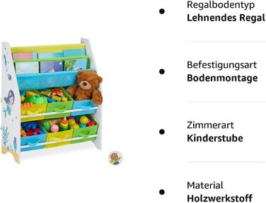 Дитяча полиця Relaxdays, мотив тварин, 6 коробок, 2 відділення, дитяча кімната, місце для зберігання іграшок HBT 74 x 62 x 31,5 см, барвистий, матеріал на основі дерева, ука (русалка)