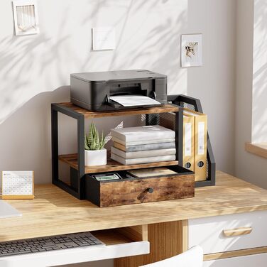 Стіл для принтера, 2-рівневий, з ящиком для зберігання, стелаж для принтера, для дому, офісу, кухні, вітальні, рустикальний коричневий APTHR3001