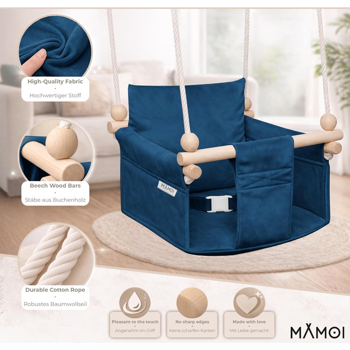 Дитяча гойдалка-крісло MAMOI® для дверей, дерев'яна гойдалка для малюків (Синій)