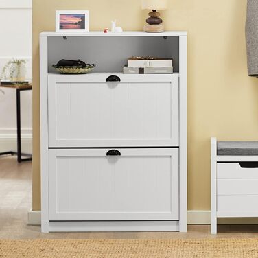 SoBuy FSR87-BR Взуттєва шафа з 2 дверцятами, вузька, з 4 полицями, з додатковою нішею (білий, 80x110x24 см)