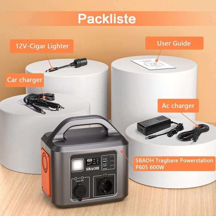 Портативна електростанція SBAOH 600W, 538.7Wh, сонячний генератор з виходом AC/USB, для подорожей, кемпінгу та надзвичайних ситуацій