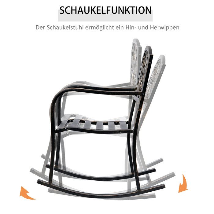 Крісло-гойдалка для саду, антикварний садовий стілець-гойдалка з металу та бронзи, розміри: 60 см (ширина) x 73 см (глибина) x 85 см (висота)