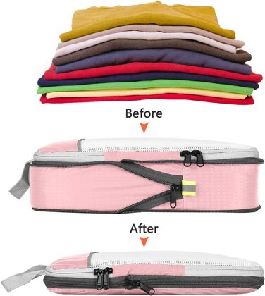 Набір компресійних органайзерів для одягу в подорож Gonex, 6 предметів, рожевий — міцні сумки-пакувальники для валізи та зберігання речей