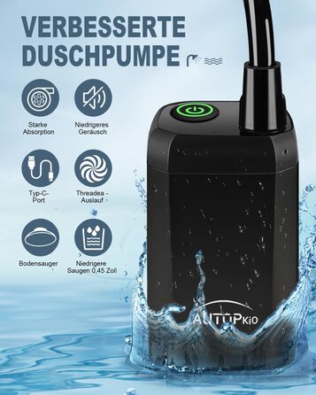 Портативна душова кабіна для кемпінгу AUTOPkio з акумулятором 6000mAh, цифрова панель керування, чорна