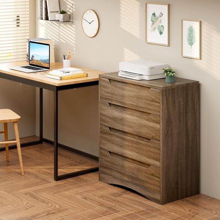 Комод Bealife для спальні з 4 великими шухлядами, комод-шафа з вирізаними ручками та блокуванням від перекидання, шафа-тумбочка ідеально підходить для вітальні, офісу (світло-сірий)