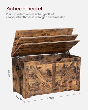 Лавка для взуття VASAGLE, Сидяча скриня з місцем для зберігання, Сільський стиль, 40x80x46 см, Vintage Brown, LSB062T14