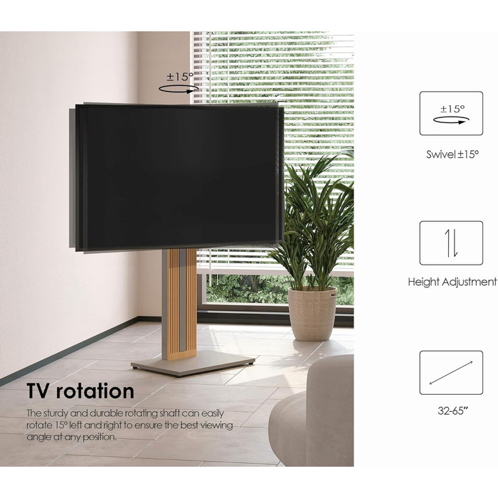 Підставка для телевізора FITUEYES Zen Серія Morandi Gray, дерев'яна, поворотна, регульована по висоті, для телевізорів 32-65 дюймів