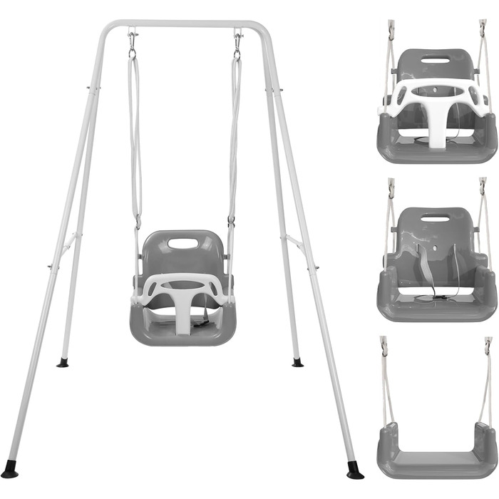 Дитяча гойдалка-шезлонґ 3-в-1 для дому та вулиці з металевим каркасом, сіра. Підходить для дітей від 6 місяців до 10 років