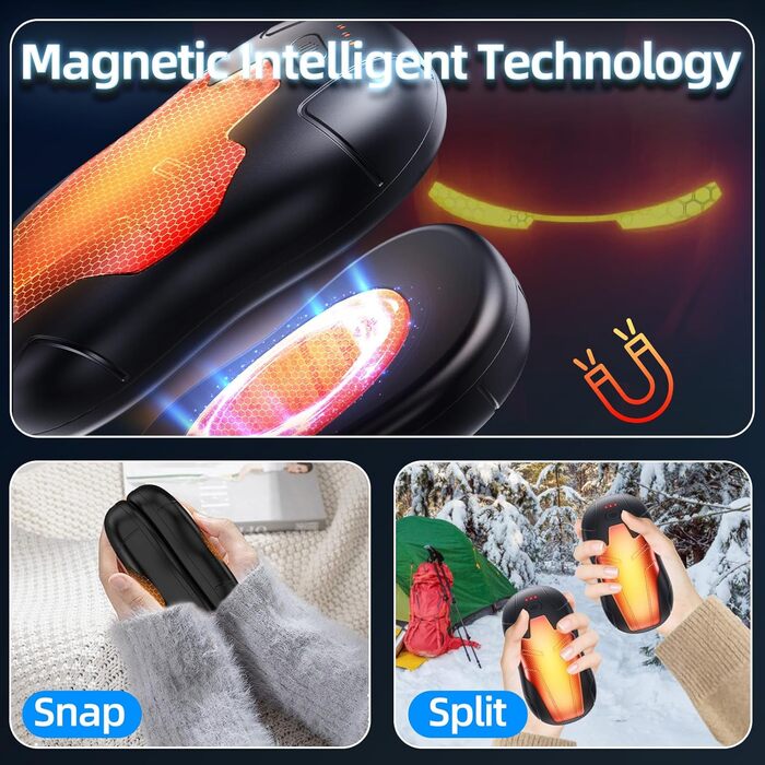 Електричні грілки для рук 2 шт. 10000mAh, двосторонній нагрів, USB, швидкий нагрів, для подарунку, чорний, срібний