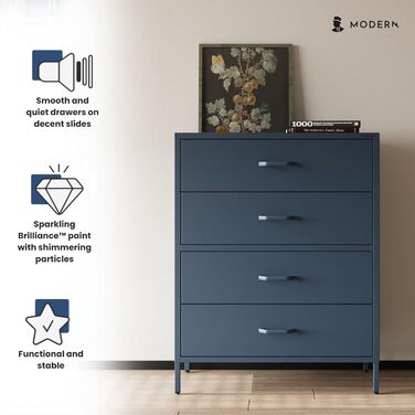 Металева комода Jan Nowak з шухлядами Carla | Комод-шафа для спальні, вітальні, дитячої кімнати | Стиль лофт | Комод з шухлядами, темно-синій | 80 x 101,5 x 40 см
