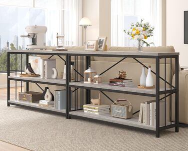 Металево-дерев'яна полиця IBF з 3 ярусами, індустріальний стиль, 120x34x74 см, сірий колір