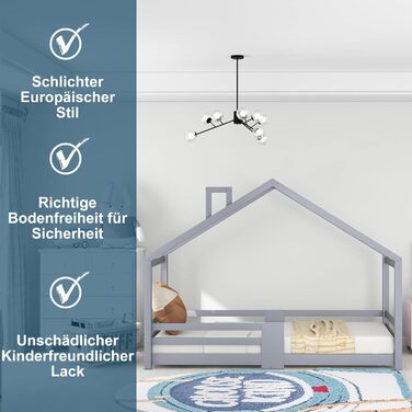 Двоярусне ліжко Moimhear для дітей, 90x200 см, будиночок з сосни (сірий)