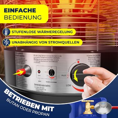 Газовий обігрівач KESSER® KE12 - Тепло для тераси: 10 кВт, з захисним чохлом, чорний (Газовий балон не входить у комплект)