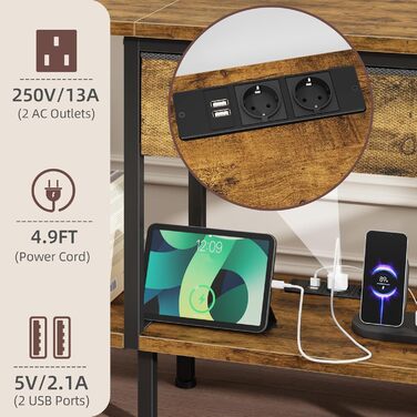 Тумба під телевізор з розеткою та USB-портами, LED-підсвічуванням, 120 см, вінтажний колір для вітальні, спальні, їдальні