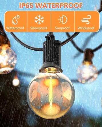 Світлодіодні струнні світильники для вулиці/приміщення, 2700K теплий білий IP65, G40 для саду, патіо, весіль, вечірок (18M)