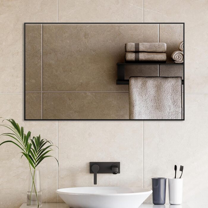 Дзеркало настінне/підлогове Spiegel 40x160 см з рамою, повноекранне, для спальні, вітальні, ванної кімнати, прямокутне, алюмінієва рама (чорний)