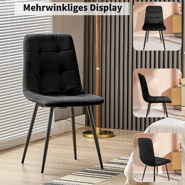 Набір обідніх стільців, м'які стільці з оксамитовою оббивкою та чорними металевими ніжками, кухонні стільці з максимальною вантажопідйомністю 120 кг (4 шт, чорний)