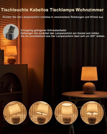 EGOBASIC LED-лампа настільна керамічна акумуляторна з пультом, бездротова, з таймером, регульована яскравість, 12 кольорів RGB, для вітальні, спальні, їдальні (вінтажний цоколь)