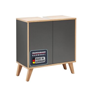 Умивальник FACKELMANN Finn коричневого кольору, 60 см, ретро-стиль, Push-to-Open, без ручок, Made in Germany (Антрацит, тумба під умивальник на ніжках)