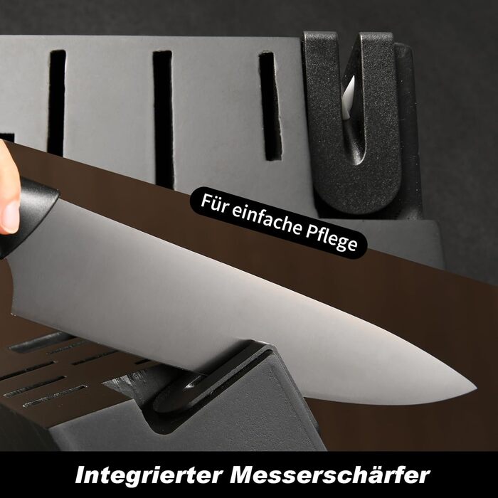 Набір кухонних ножів Katisun 16 шт. з підставкою, японська сталь, з заточувачем, дощечкою та ножицями. Кухонний набір для нарізання, шинкування та різання, стійкий до миття в посудомийній машині, титанове покриття