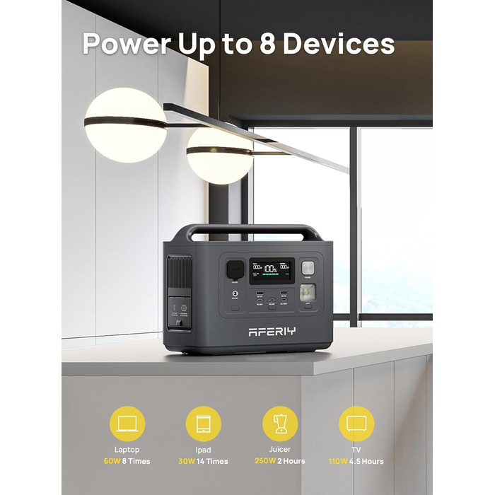 Портативна електростанція AFERIY, ємність 512 Wh, номінальна потужність 230 W