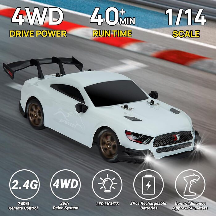 Радіокерований автомобіль 1:14 Drift Car 4WD GT RC для дрифту, пропорційний газ, білий