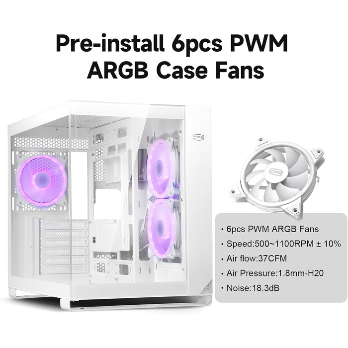 Комп'ютерний корпус ATX PCCOOLER C3T500 ARGB, 6 вентиляторів 120 мм, скляні панелі, безрамний дизайн, сумісний з RTX 40 серією, білий